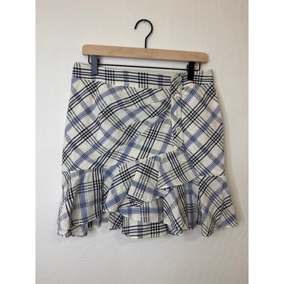 Veronica Beard Blue and White Plaid Ruffle Mini Skirt – Size 10 - Picture 1 of 8